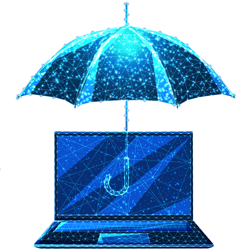 umbrella over computer constellation icon