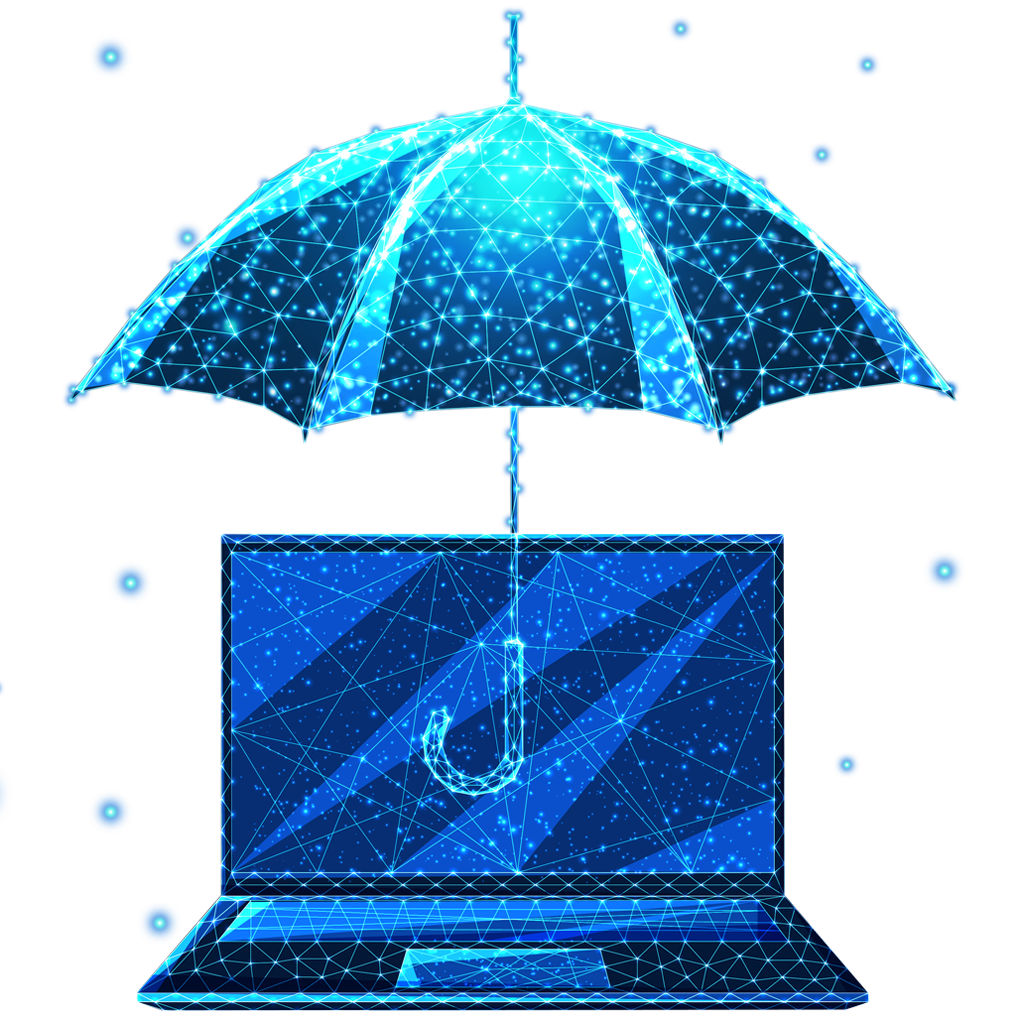 umbrella over computer constellation icon