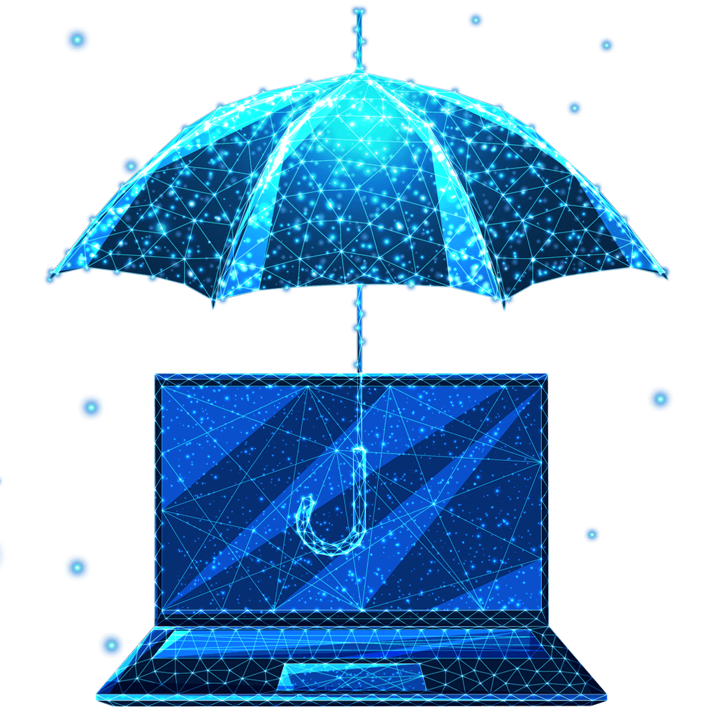 umbrella over computer constellation icon