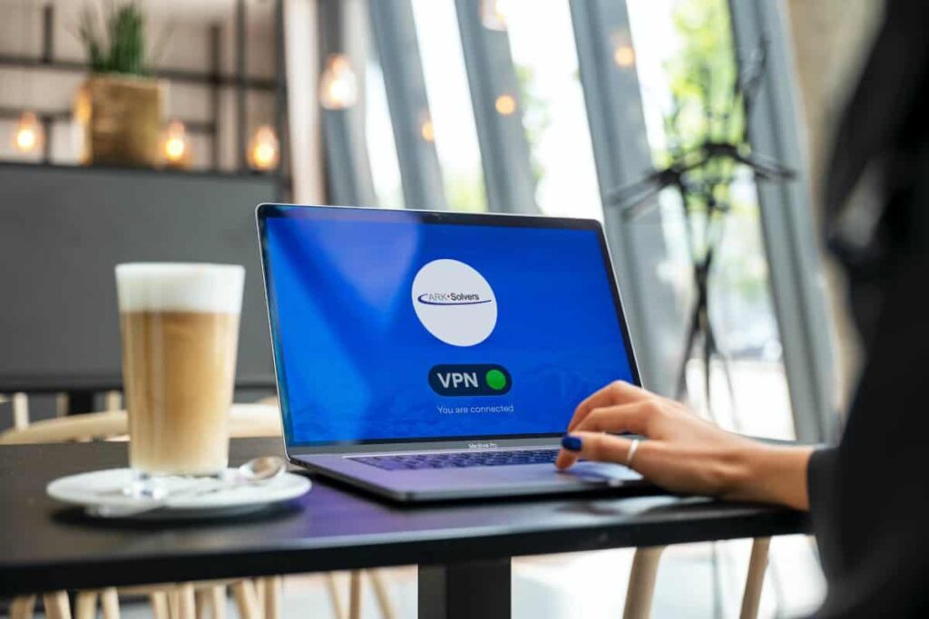 Remote worker using a VPN on a company laptop after consulting with Pembroke Pines IT support specialists.