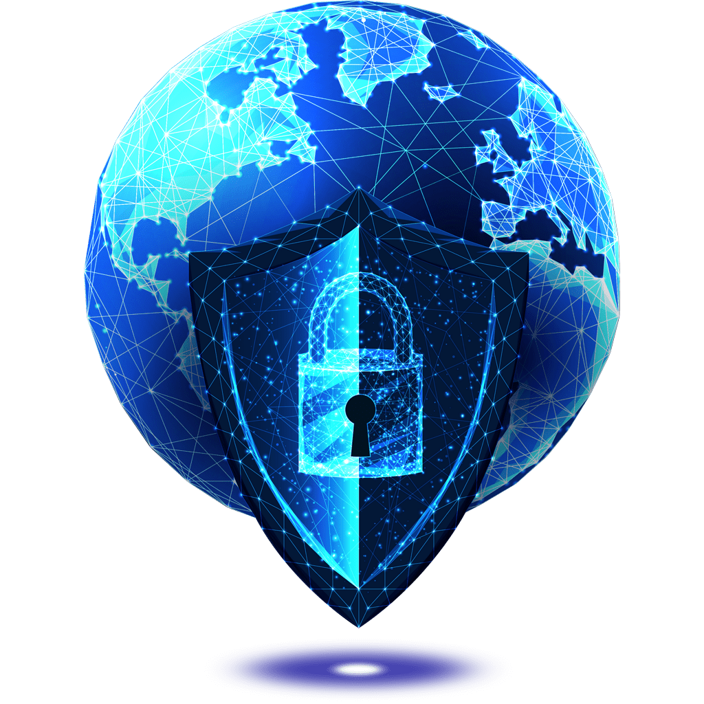 earth globe and security shield constellation icon
